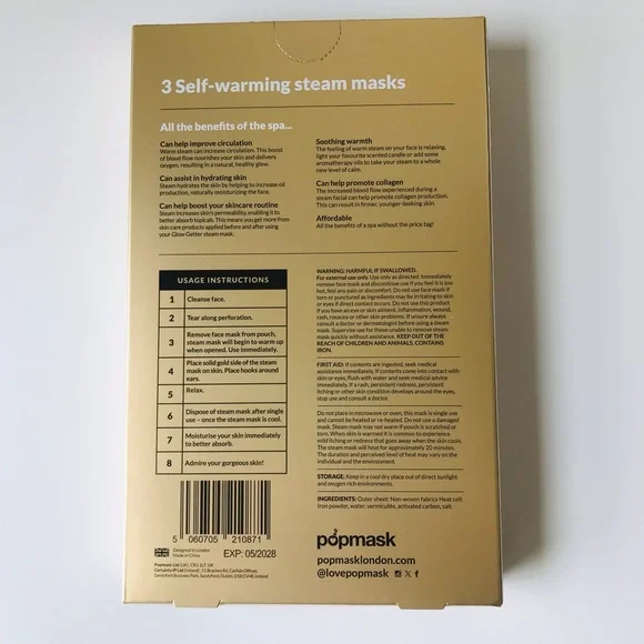 Anthropologie Popmask Glowgetter Spa Self Warming Steam Masks, Box of 3, NIB - Picture 9 of 14